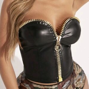 Black and Gold Zippered Women's Bustier Top